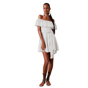 Erika Pena Rita Short Pockets Boho Off Shoulder Ruffle White Dress Size S/M